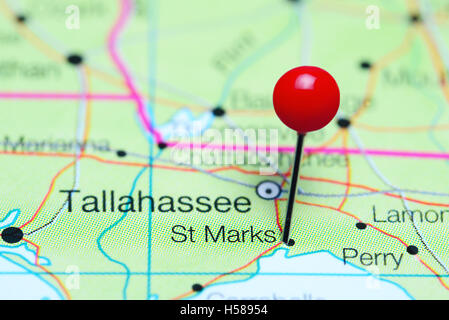 St Marks pinned on a map of Florida, USA Stock Photo