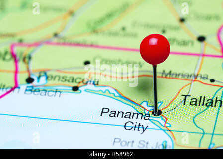 Panama City pinned on a map of Florida, USA Stock Photo