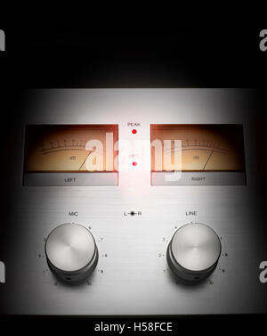 Retro hifi tape deck.Saturated audio signal concept. Audio peak Stock Photo