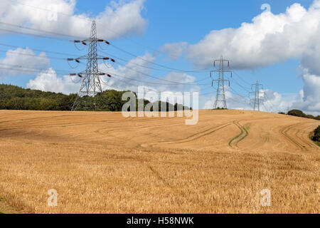 Power pylons in the countryside Stock Photo