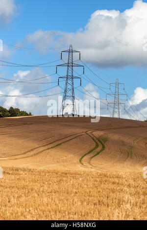 Power pylons in the countryside Stock Photo