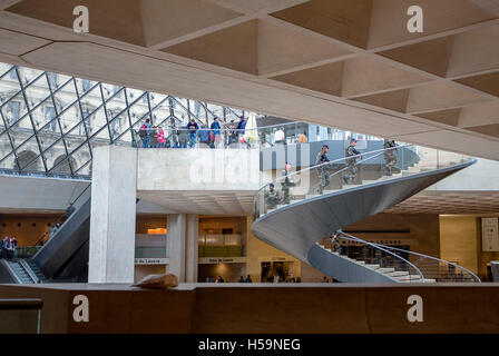 Heavily  armed soldiers patrol the popular musuem Louvre, Paris, as part of the state of emergency. Stock Photo