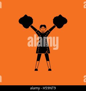 American football cheerleader girl icon. Orange background with black. Vector illustration. Stock Vector