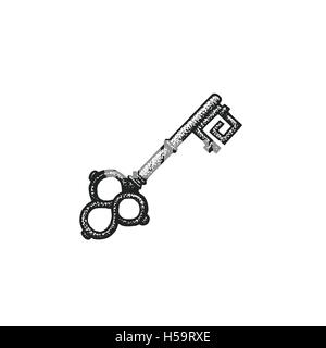 vector black work tattoo dot art hand drawn engraving style vintage unusual key illustration isolated white background Stock Vector