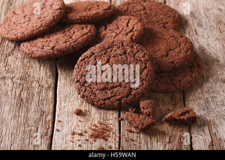Chocolate cookies with cracks close-up on the table. horizontal Stock Photo