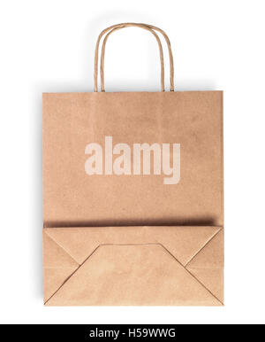 Folded Brown Paper Bag Isolated on White Background. Shopping Bag