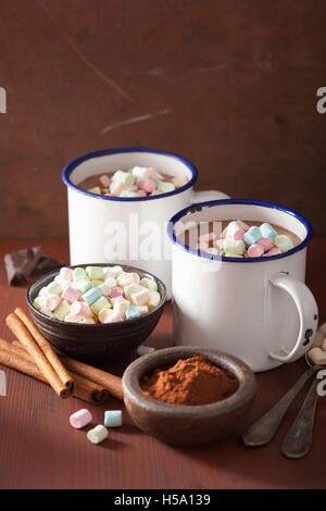 hot chocolate with mini marshmallows cinnamon winter drink Stock Photo