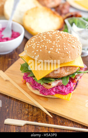 Colorful Chicken Cheeseburger Stock Photo