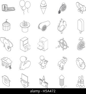 Amusement park icons set, isometric 3d style Stock Vector