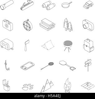 Camping icons set, isometric 3d style Stock Vector