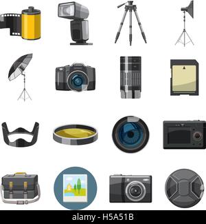 Photo icons set, catoon style Stock Vector