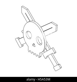 Skull with two swords, isometric 3d Stock Vector