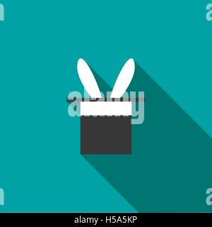 Rabbit appearing from a top magic hat icon Stock Vector