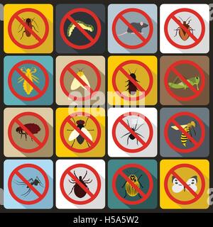 No insect sign icons set, flat style Stock Vector