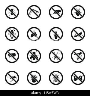 No insect sign icons set, simple style Stock Vector