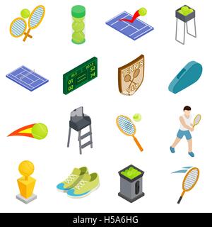 Tennis icons set, isometric 3d style Stock Vector