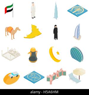 UAE icons set, isometric 3d style Stock Vector