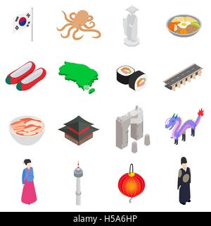 South Korea icons set, isometric 3d style Stock Vector