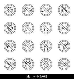 No insect sign icons set, thin line style Stock Vector