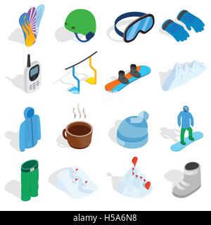 Snowboard icons set, isometric 3d style Stock Vector