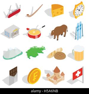 Switzerland icons set, isometric 3d style Stock Vector