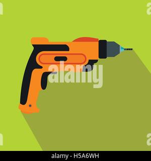 Orange hand drill icon, flat style Stock Vector