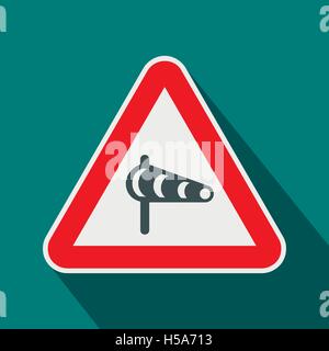 Sign warning about cross wind from the left icon Stock Vector