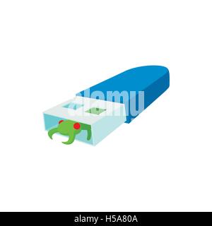 Infected USB flash drive icon, cartoon style Stock Vector