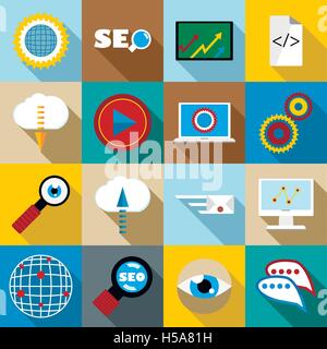 SEO icons set, flat style Stock Vector
