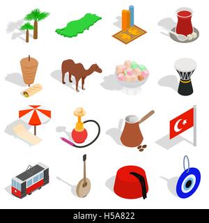 Country Turkey icons set, isometric 3d style Stock Vector