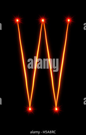 red thin light painting letter W on black background Stock Photo