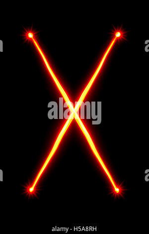 red thin light painting letter X on black background Stock Photo