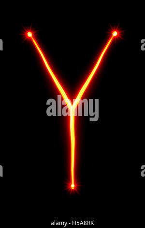 red thin light painting letter X on black background Stock Photo