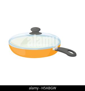 Ceramic frying pan with glass lid icon Stock Vector