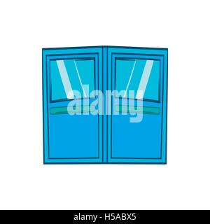 Blue double entrance doors icon, cartoon style Stock Vector