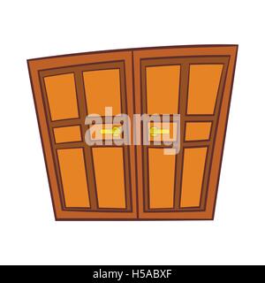 Wooden double doors icon, cartoon style Stock Vector