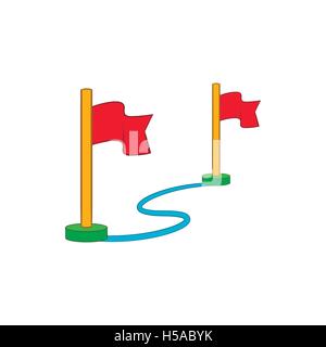 Route with a locator flags icon, cartoon style Stock Vector