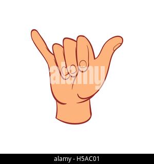 Hang loose hand gesture icon, cartoon style Stock Vector