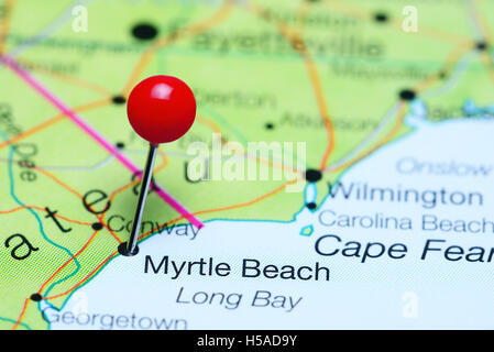 Myrtle Beach pinned on a map of South Carolina, USA Stock Photo