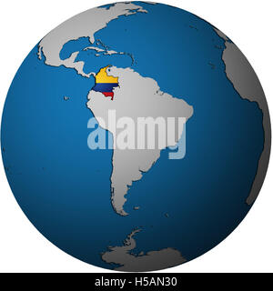 map with flag of colombia on isolated over white map of globe Stock Photo