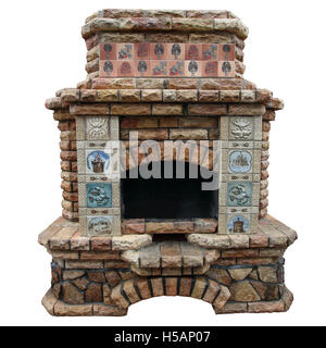 The big decorative fireplace isolated on a white background. Stock Photo