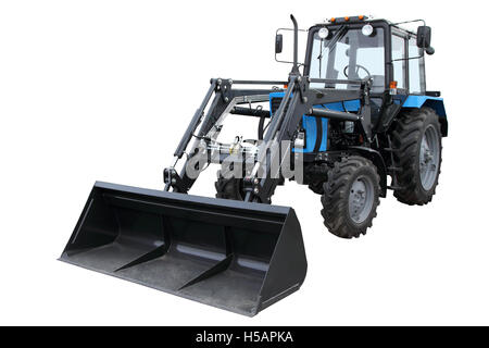 The modern dark blue tractor isolated on a white background Stock Photo