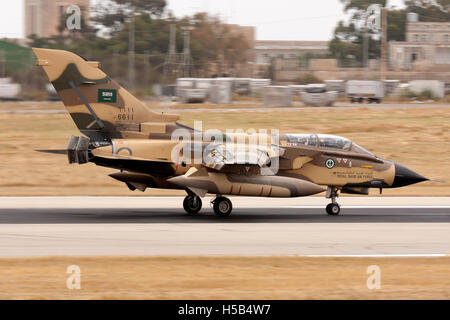 Saudi Arabian Air Force Panavia Tornado IDS braking runway 14 after landing. Stock Photo