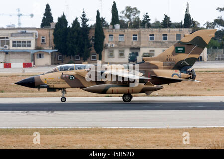 Saudi Arabian Air Force Panavia Tornado IDS braking runway 14 after landing. Stock Photo