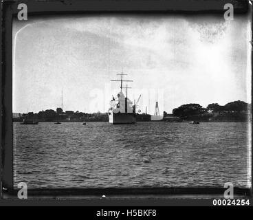 USS ASTORIA at anchor in Farm Cove, Sydney, August 1934 Stock Photo