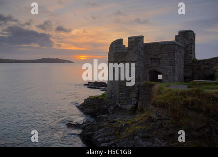 Dawn over Pendennis Point in Cornwall, looking across Carrick Roads towards St Anthony Head Stock Photo