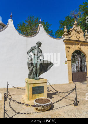 Matador Statue of Cayetano Ordóñez y Aguilera outside of the Plaza de Toros in  Ronda, Spain. Stock Photo