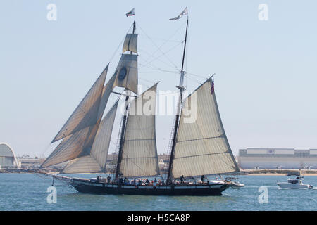 Tall ship Californian passing Harbor Island in 2016 Festival of Sail, Parade of Ships, San Diego Bay, CA Stock Photo