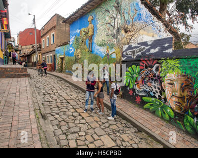 Bogota, Colombia - May 01, 2016: Colourful paintings on the walls of Bogota Stock Photo