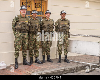 Bogota, Colombia - May 01, 2016: Armed riot police on the streets of Bogota Stock Photo